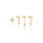4Pcs 925 Sterling Silver Dainty Kite CZ Flat Back Earring Set