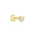 925 Silver Heart Bezel CZ Flat Back Stud  Cartilage Helix Piercing