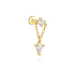 925 Sterling Silver CZ Kite Dangle Chain Piercing