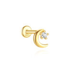 925 Sterling Silver Crescent Moon CZ Threaded Conch Piercings