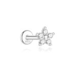 925 Sterling Silver Moissanite Flower Piercing - 16G 18G Internally Threaded Labret for Cartilage Helix Tragus