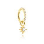 925 Sterling Silver North Star Dangle Hoop Earrings - CZ Celestial Clicker for Helix & Lobe
