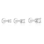 Moissanite Flat Back Earring 2/3/4mm - S925 Silver Internally Threaded Helix Piercing