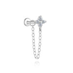 Moissanite Flower Cluster Chain Stud - 16G 6mm Flat Back Labret