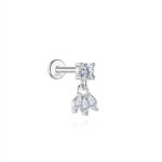 Single Moissanite Solitaire Triple Marquise Dangle Stud (16G)