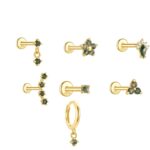 Moss Agate Earring Stack: 7-Piece 925 Silver Studs & Hoop Set
